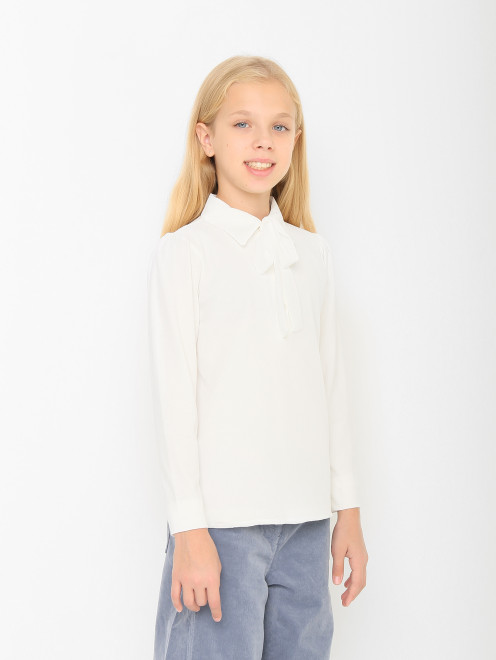Блуза из комбинированной ткани с бантом Aletta Couture - МодельВерхНиз