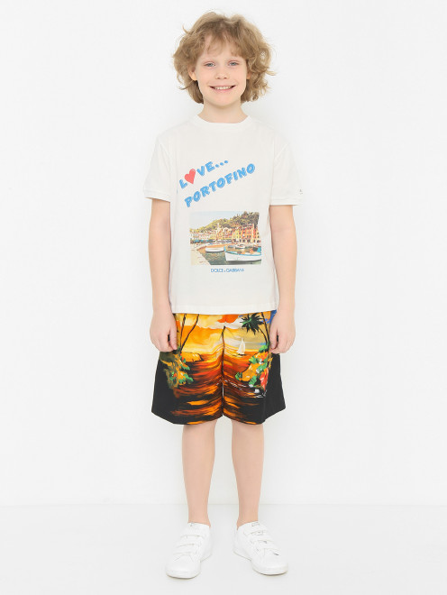 Хлопковая футболка с узором Dolce & Gabbana - МодельОбщийВид