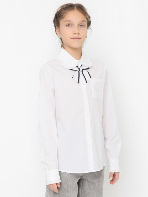 Блуза из хлопка декорированная бантом MONNALISA - МодельВерхНиз