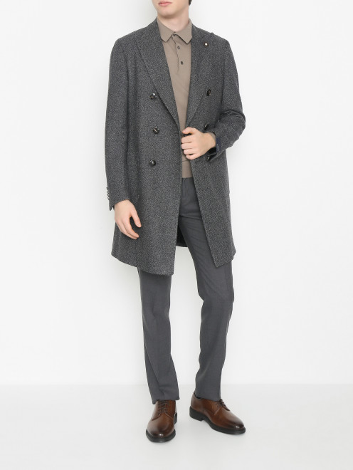Двубортное пальто из шерсти с карманами LARDINI - МодельОбщийВид