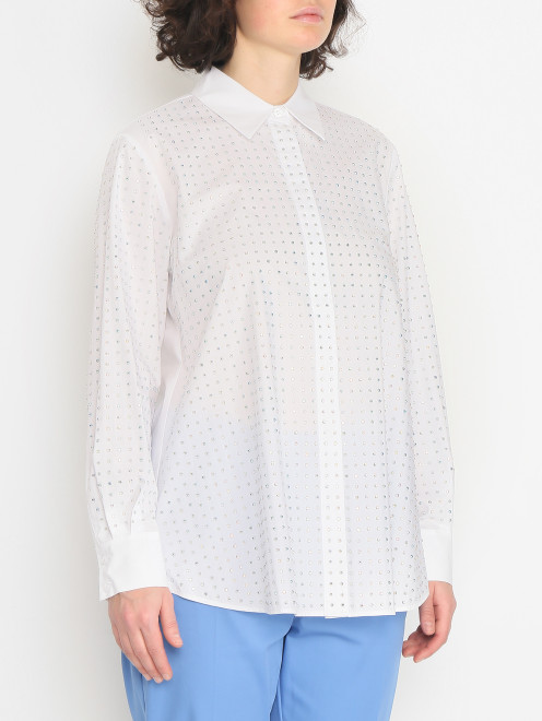 Рубашка из хлопка декорированная стразами Marina Rinaldi - МодельВерхНиз