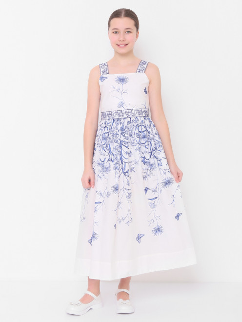 Платье из хлопка с цветочным принтом Elie Saab - МодельОбщийВид