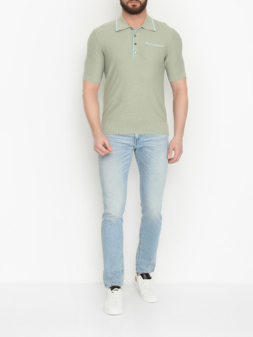 Трикотажное поло из хлопка с накладным карманом Piacenza Cashmere 1733 - МодельОбщийВид