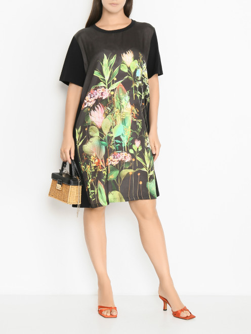 Комбинированное платье из хлопка с цветочным узором Marina Rinaldi - МодельОбщийВид