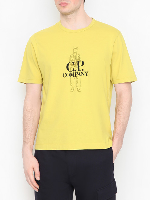 Футболка из хлопка с узором C.P. Company - МодельВерхНиз