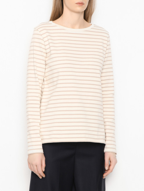 Хлопковый лонгслив с узором "Полоска" Weekend Max Mara - МодельВерхНиз