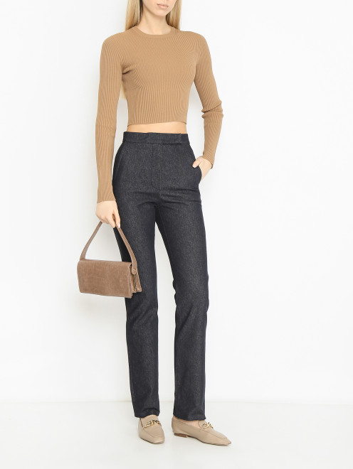 Укороченный джемпер в рубчик с длинными рукавами Max Mara - МодельОбщийВид