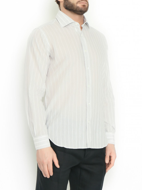 Рубашка из хлопка и льна с узором полоска Eleventy - МодельВерхНиз