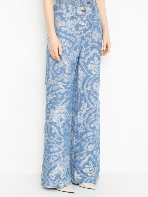 Брюки из хлопка и льна с узором Etro - МодельВерхНиз