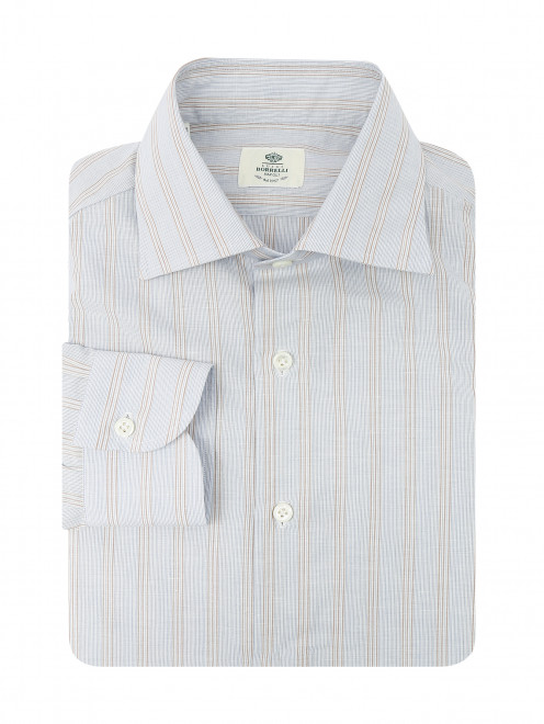 Рубашка из хлопка и льна в полоску Borrelli - Общий вид