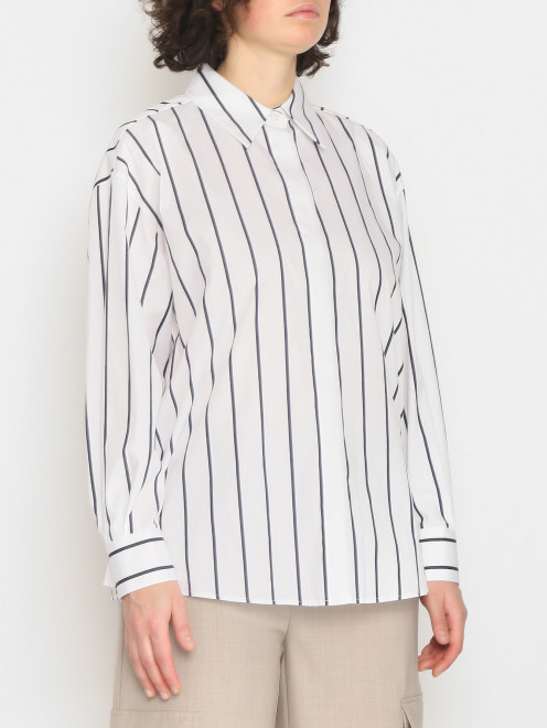 Рубашка из хлопка с узором полоска Marina Rinaldi - МодельВерхНиз