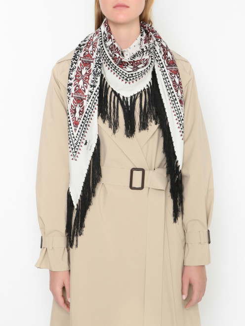 Шарф из шелка с узором и бахромой  Weekend Max Mara - МодельОбщийВид