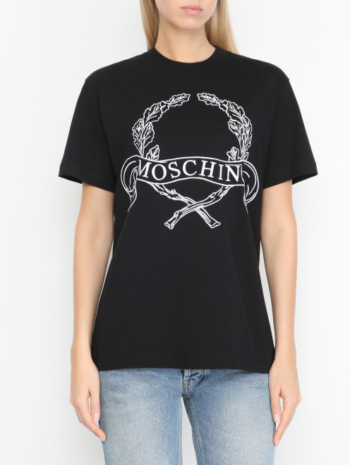 Футболка из хлопка с вышивкой Moschino - МодельВерхНиз