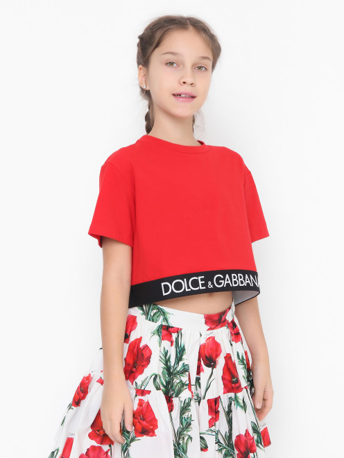 Хлопковая футболка с резинкой по низу Dolce & Gabbana - МодельВерхНиз