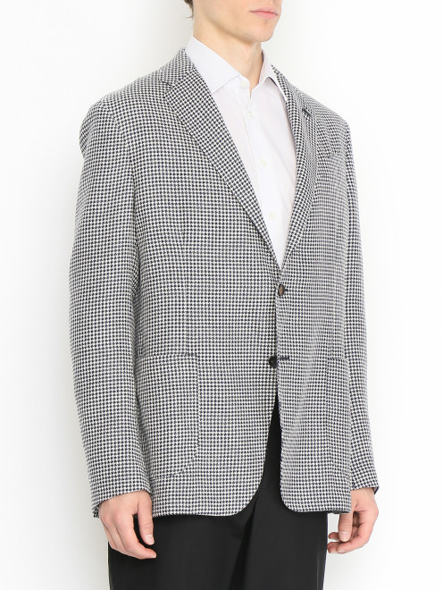 Однобортный пиджак из шерсти и льна с узором LARDINI - МодельВерхНиз