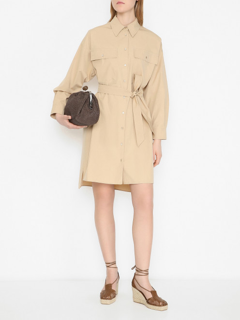 Платье из хлопка с поясом и карманами Weekend Max Mara - МодельОбщийВид