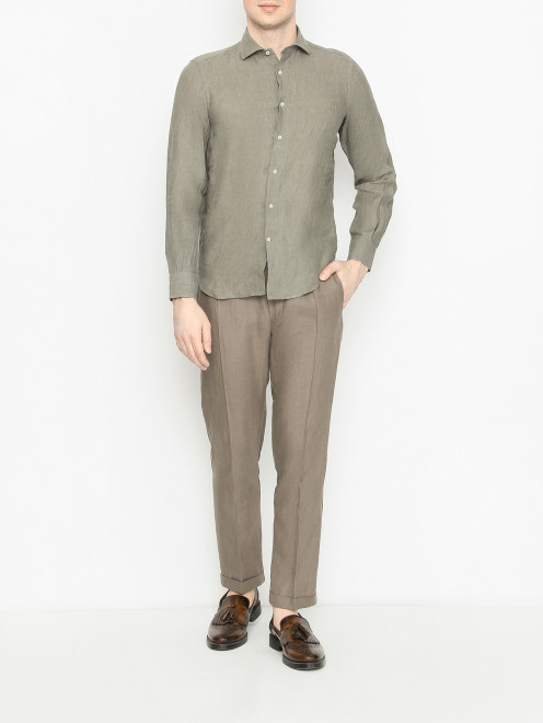 Рубашка однотонная из льна Doriani Cashmere - МодельОбщийВид