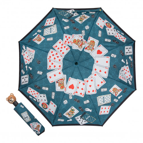 Зонт складной Moschino 8590-OCR Bear Playing Cards Teal blue Moschino - Общий вид