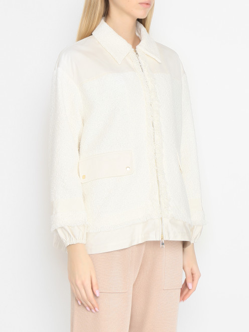 Твидовая куртка-рубашка из хлопка с бахромой Lorena Antoniazzi - МодельВерхНиз