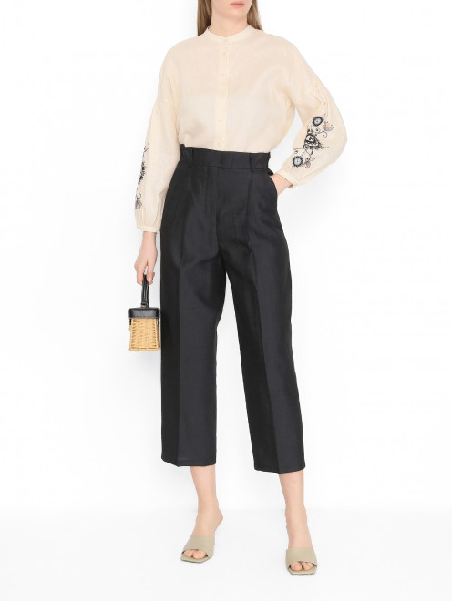 Брюки из льна и шелка с защипами Max Mara - МодельОбщийВид