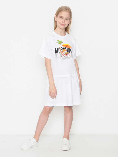 Платье из хлопка с принтом Moschino - МодельОбщийВид