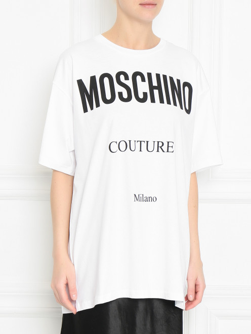 Футболка из хлопка с принтом свободного кроя Moschino - МодельВерхНиз