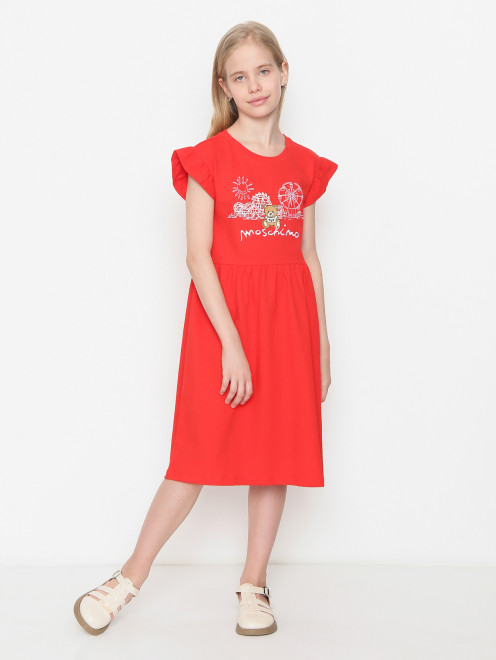 Платье из хлопка с вышивкой Moschino - МодельОбщийВид