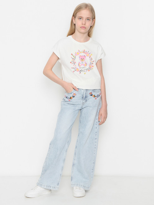 Джинсы из хлопка с вышивкой Moschino - МодельОбщийВид