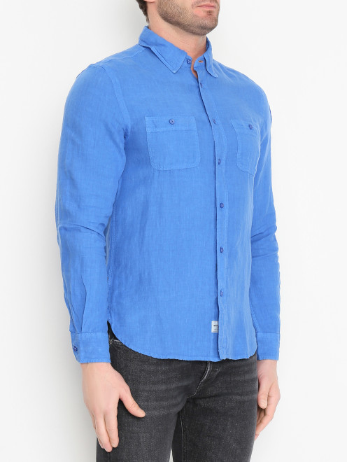 Однотонная рубашка из льна Blauer - МодельВерхНиз