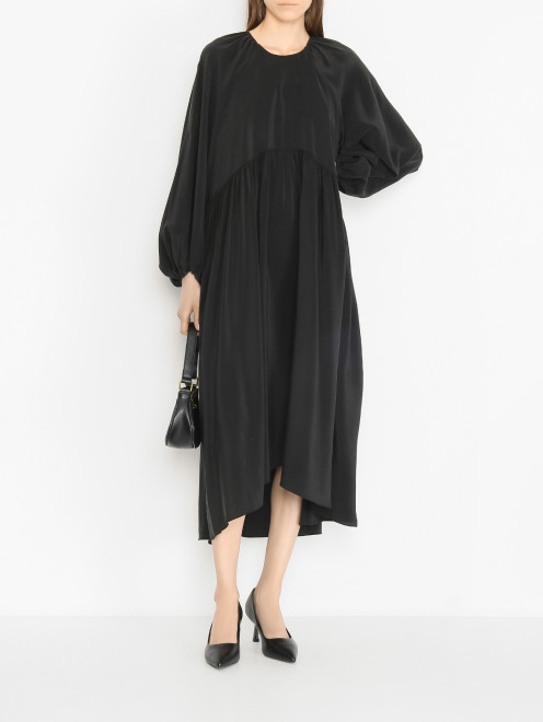 Платье свободного кроя с рукавами-фонариками из шелка Koko Brand - МодельОбщийВид