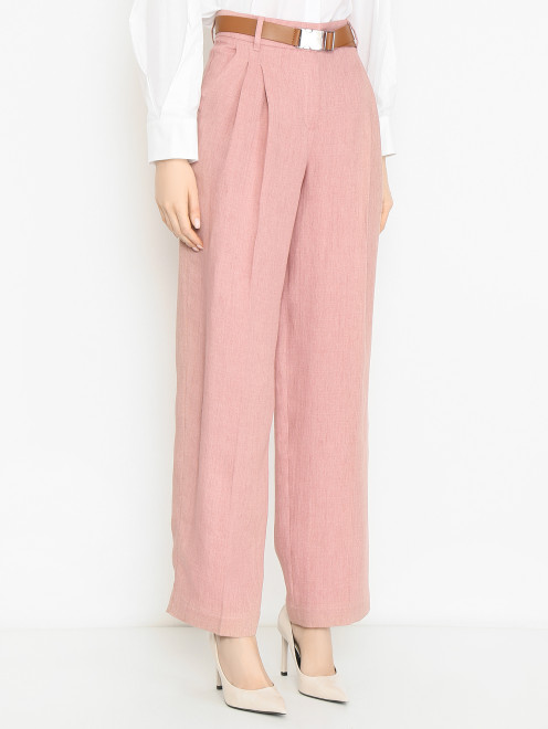 Брюки с ремнем из льна Max Mara - МодельВерхНиз