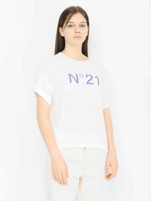 Блуза из вискозы с принтом N21 - МодельВерхНиз