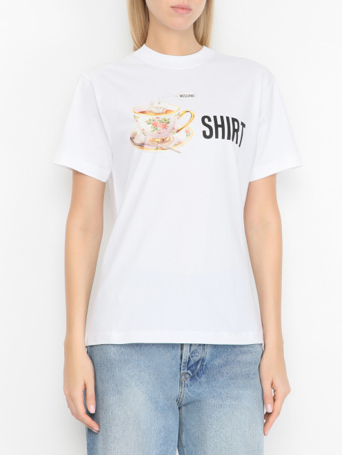 Футболка из хлопка с принтом Moschino - МодельВерхНиз