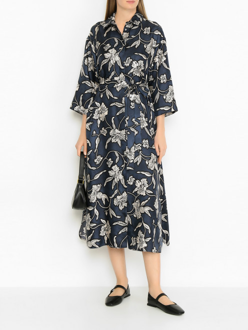 Платье-рубашка из шелка с узором Max Mara - МодельОбщийВид