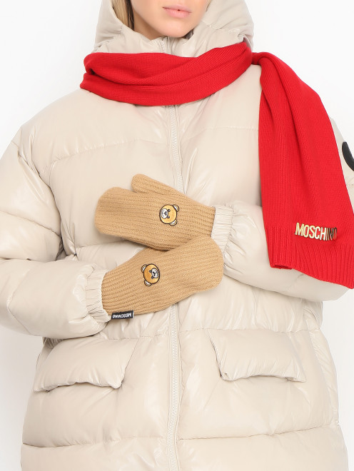 Варежки из шерсти с аппликацией Moschino - МодельОбщийВид