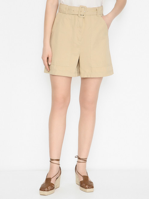 Шорты из хлопка и льна с поясом Weekend Max Mara - МодельВерхНиз