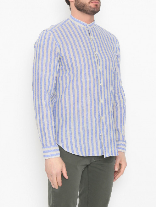 Рубашка из льна с узором полоска Tombolini - МодельВерхНиз