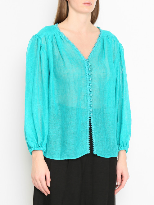 Блуза в бохо-стиле из льна Luisa Spagnoli - МодельВерхНиз