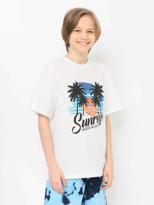 Хлопковая футболка декорированная принтом MSGM - МодельВерхНиз