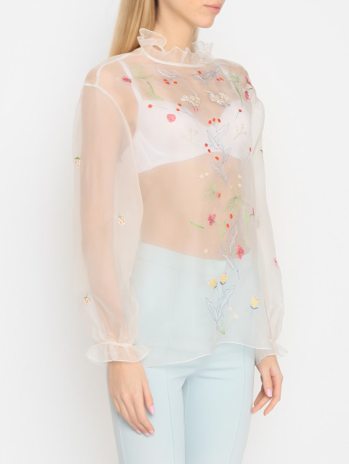 Блуза из шелка с вышивкой Курочки - МодельВерхНиз
