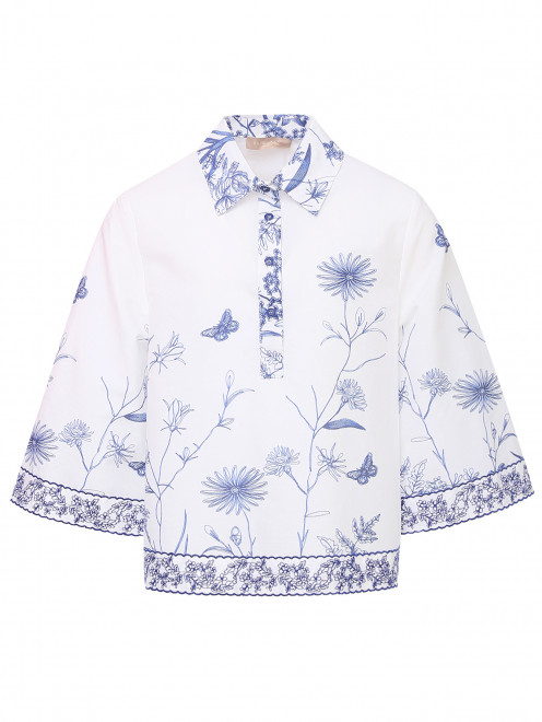 Хлопковая блуза с цветочным узором Elie Saab - Общий вид