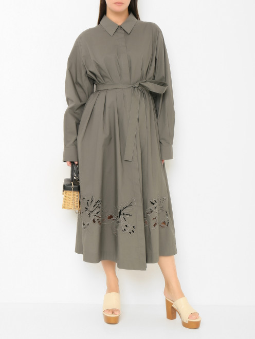 Платье из хлопка с вышивкой Marina Rinaldi - МодельОбщийВид