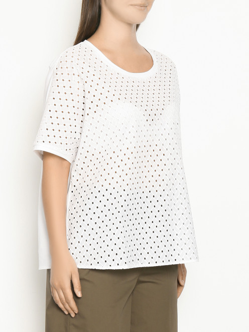 Блуза свободного кроя из хлопка с вышивкой ришелье Persona by Marina Rinaldi - МодельВерхНиз