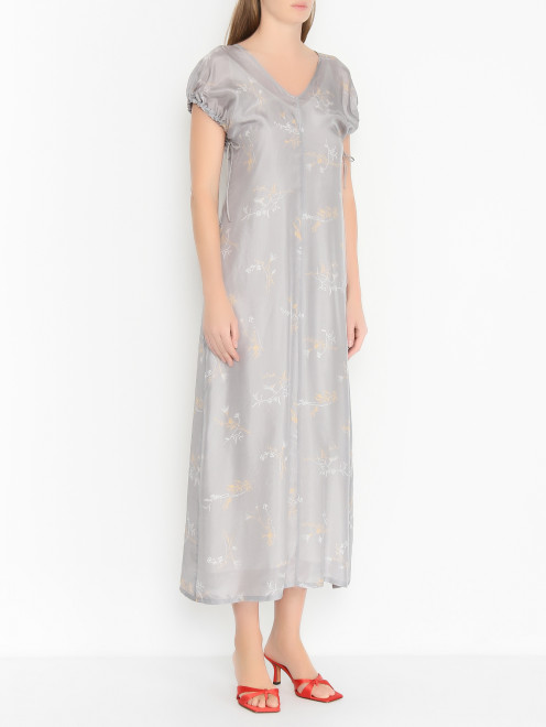 Платье-макси из шелка с цветочным узором Alysi - МодельВерхНиз