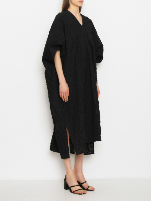 Платье из хлопка свободного кроя с узором Lorena Antoniazzi - МодельВерхНиз