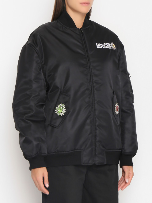 Куртка-бомбер с логотипом и стразами Moschino - МодельВерхНиз