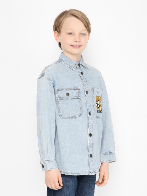 Рубашка из денима с логотипом Moschino - МодельВерхНиз