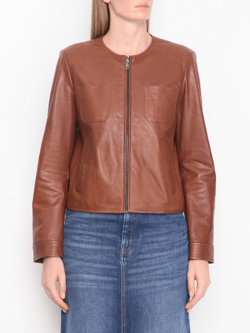 Куртка из кожи на молнии Weekend Max Mara - МодельВерхНиз