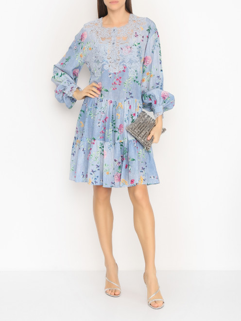 Платье из шелка с цветочным узором и вышивкой Ermanno Scervino - МодельОбщийВид