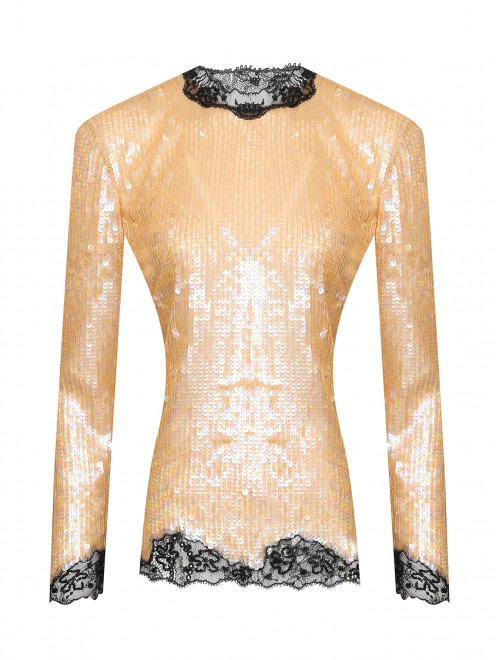 Блуза в паетках, декорированная кружевом